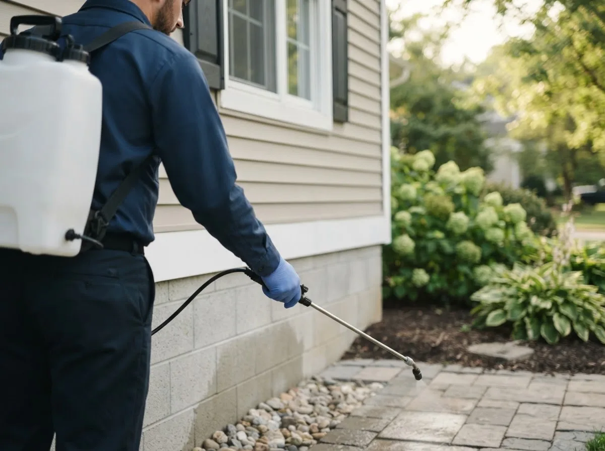 Pest control technician inspecting a home in Sterling, KS